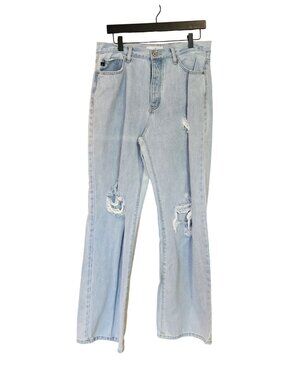 Kancan Button fly Wide Leg Light Wash Distressed High Waist Jeans  Women's Size